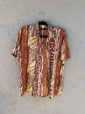 Vintage Chloe shoulderpad Short-Sleeve Patterned Casual Shirt - Brown/Mustard